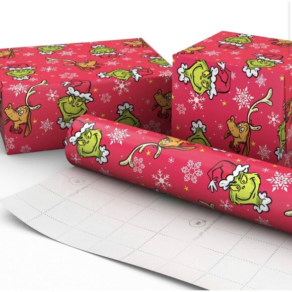 Hallmark Wrapping Paper Christmas The Grinch Dr Seuss Red 25 sq ft Roll Holiday - Picture 3 of 5